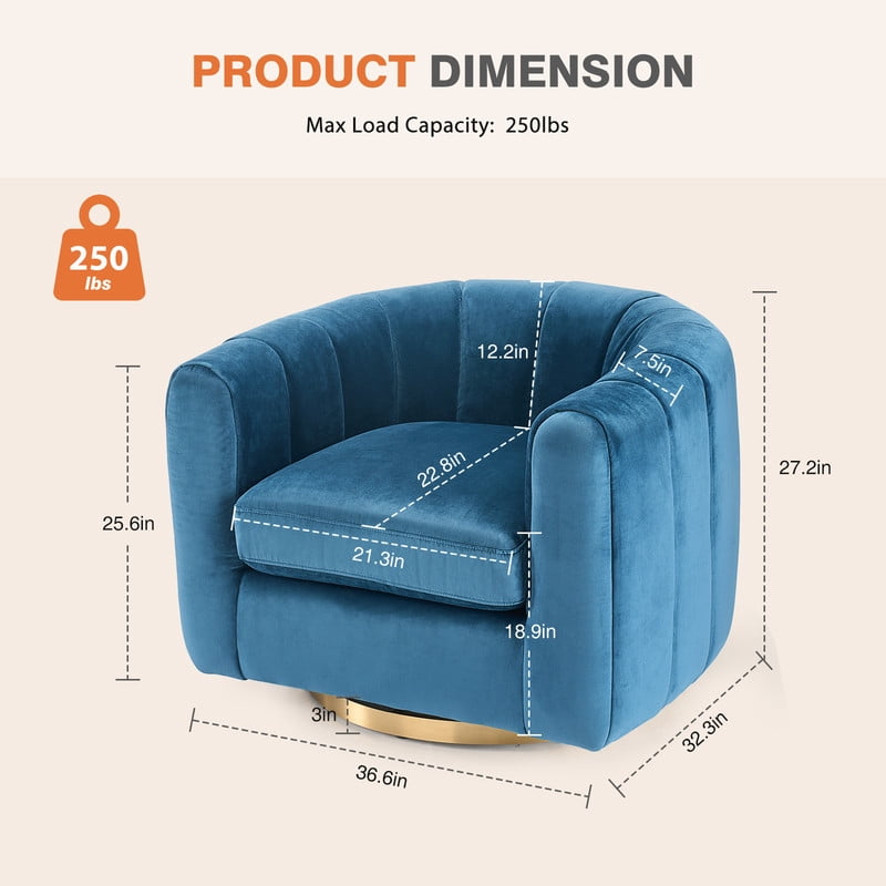Gianna Swivel Accent Chair, Reclining Velvet Barrel Chair，Blue
