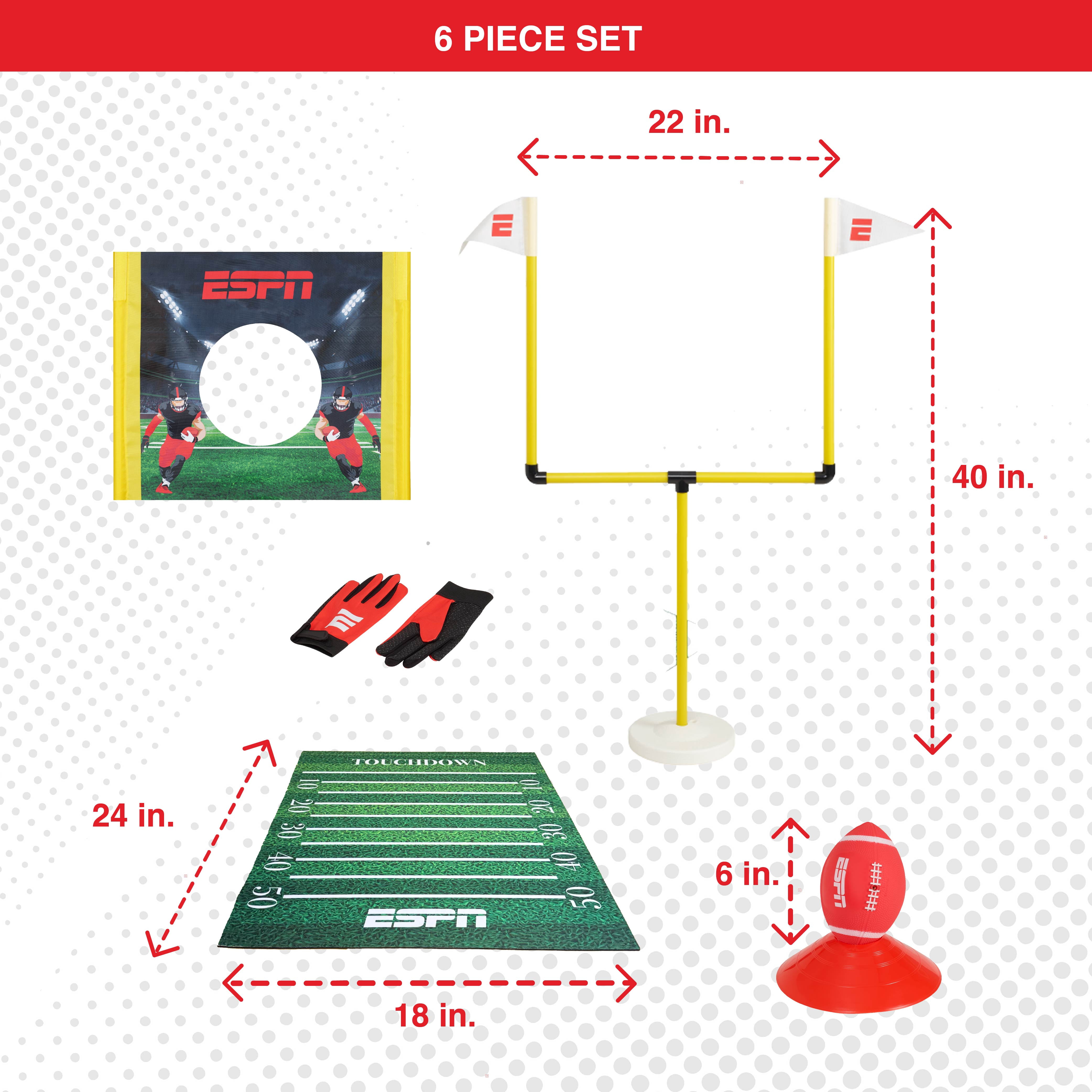 ESPN My First Touchdown Kids Football Set, Includes Mini Football, Field Goal Post, Passing Target, Gloves, & Play Mat