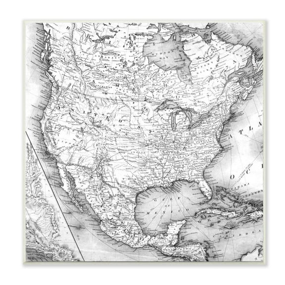 Stupell Industries Vintage Atlas Map Of North America Gray Design Wall Plaque by Daphne Polselli