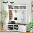 thumbnail image 3 of 70.9" H Farmhouse Hall Tree with Bench and Shoe Storage,Entryway Bench with Coat Rack,Top Storage Shelf and 7 Steel Hooks,Shoe Cabinet with Adjustable Shelves for Hallways,Entryway,White, 3 of 7