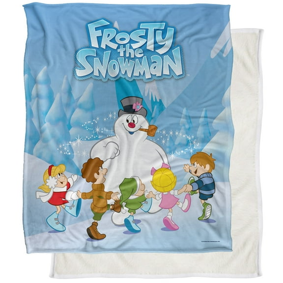 Frosty The Snowman Blanket, 50"x60", Frosty and Kids, Silky Touch Sherpa Back Super Soft Throw Blanket