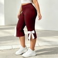 thumbnail image 2 of OVAFBAU Women's Capris Pants Yoga Workout Leggings Plus Size Casual Yoga Athletic Stretchy Bow Slit Ankle Capris Leggings, 2 of 8