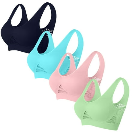 Ecqkame 4Pc Bras for Women No Underwire Push Up Bra Plus Size Solid Color Everyday Breathable Supportive Bra 4PC Navy B M on Clearance