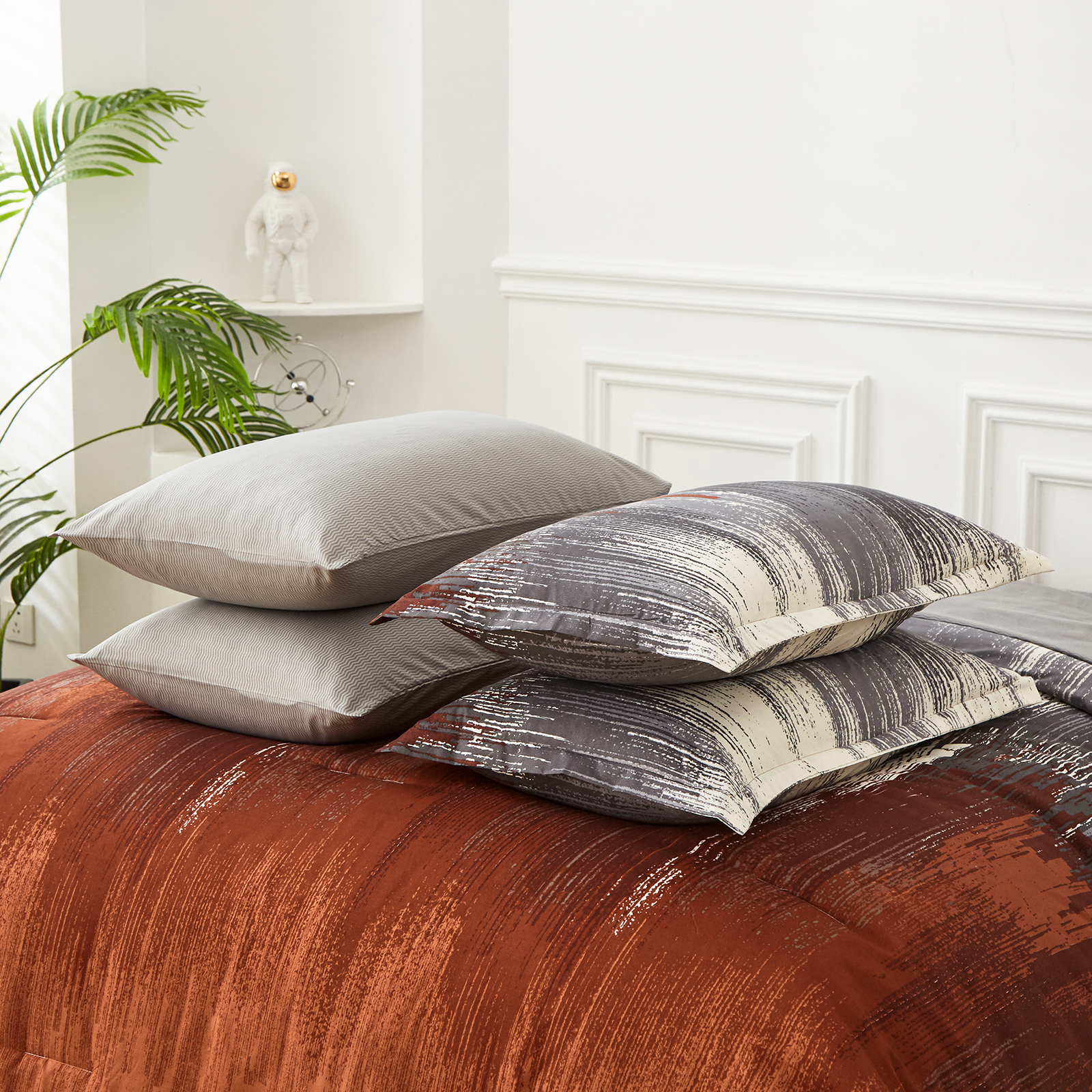 Dintszyayue Comforter Set Queen,Burnt Orange 7Pcs Abstract Gradient Soft Four Seasons Adult(90"x90")