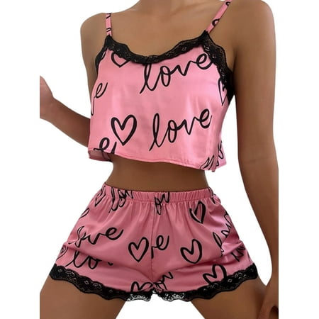 KVMeteor Women 2 Piece Sleepwear Lace Cami Shorts Set Sexy Lingerie
