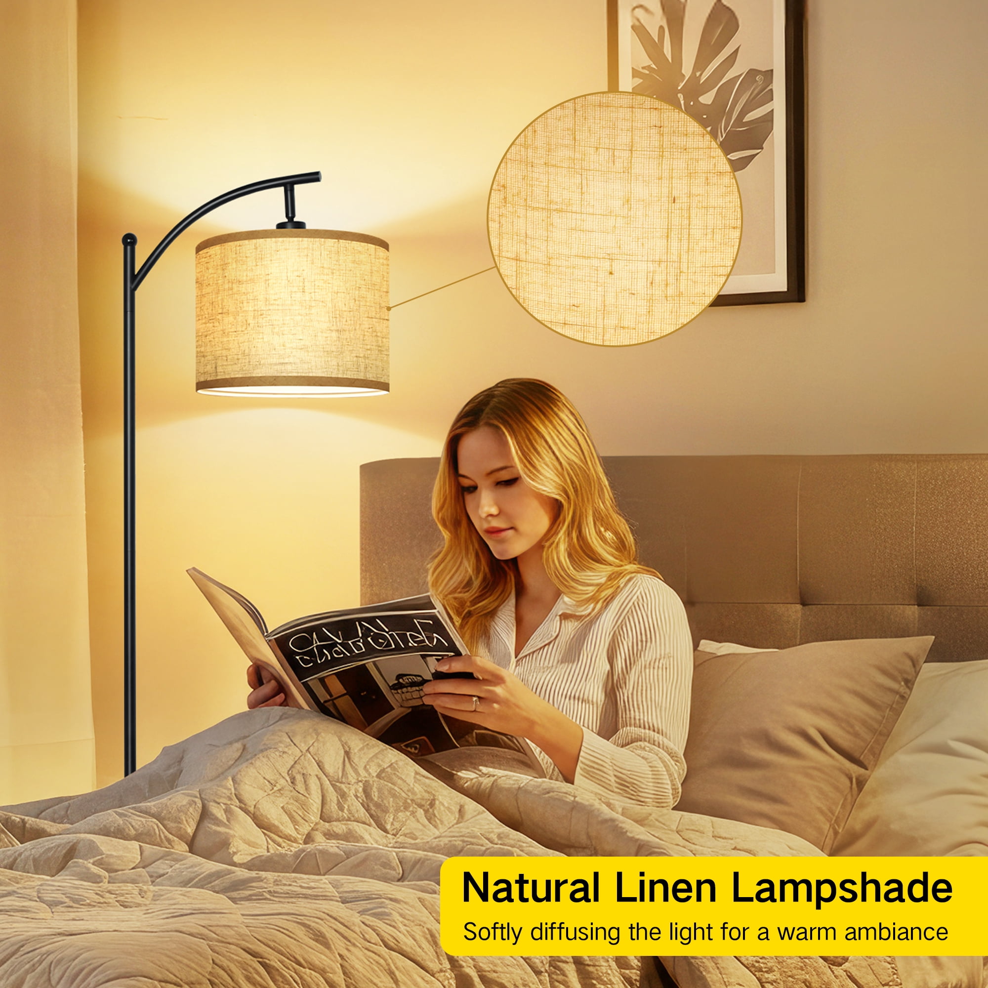 OUTON Floor Lamp with Table, End Table with Lamp for Living Room with USB & Type C Charging Port, Dimmable Lamps for Nightstand Attached for Bedroom, Black