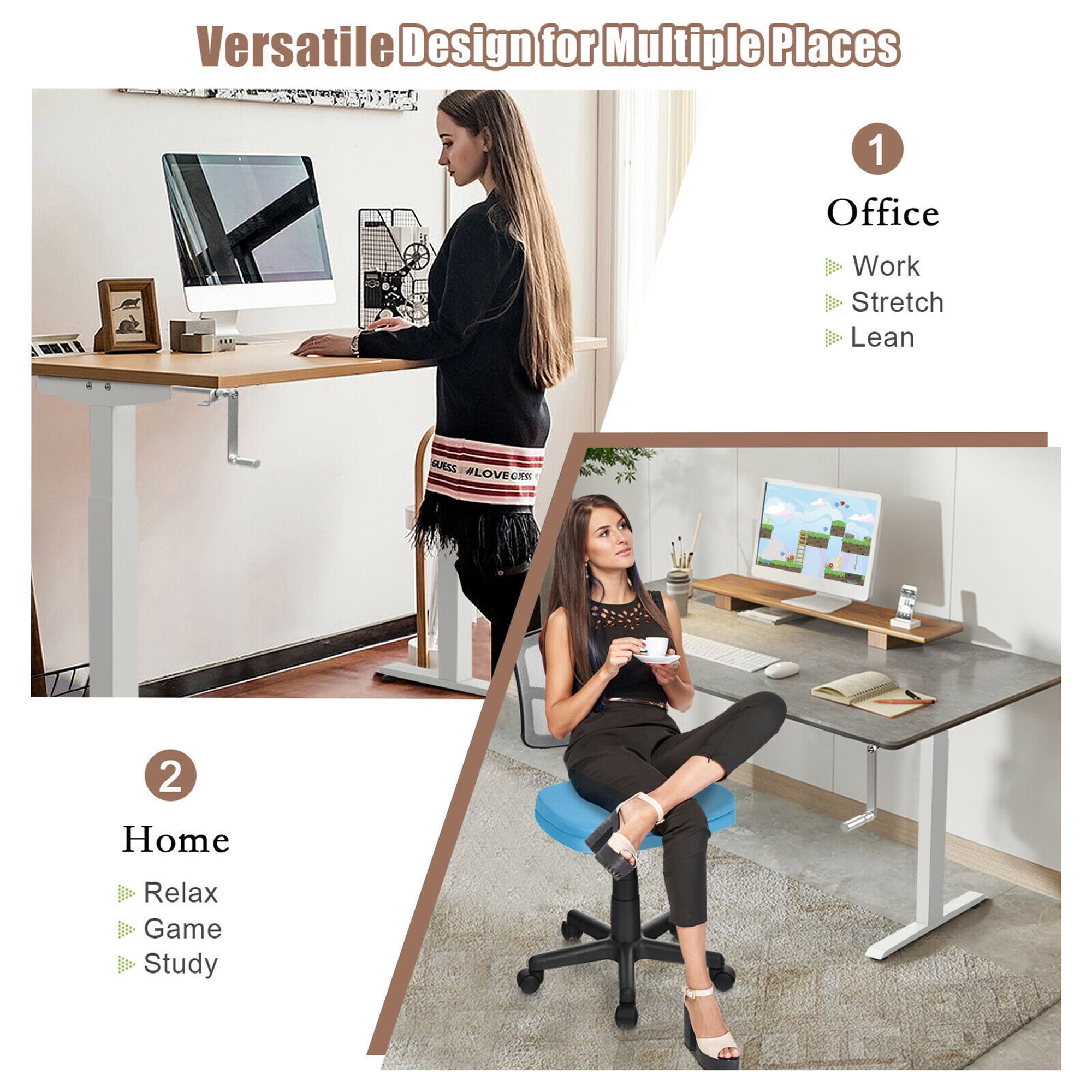 Gymax Height Adjustable Standing Base Hand Crank Sit to Stand Desk Frame White