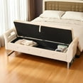 thumbnail image 2 of GZXS 67.91" Velvet Storage Bench with Armrests and Silver Metal Legs, Upholstered Entryway Bedroom Bench with Hidden Compartment, Beige, 2 of 7