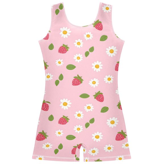 Gymnastics Leotard Sleeveless Strawberry Daisy Stretchy Dance Bodysuit Breathable Athletic Ballet Yoga Outfit for Ages 3-14