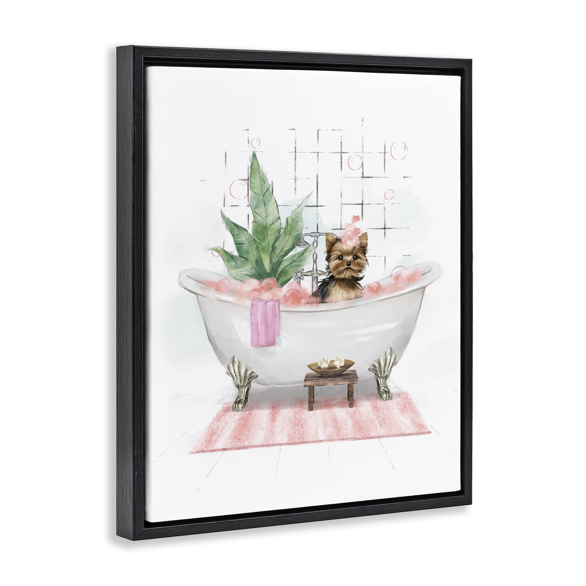 Stupell Industries Glam Pup in Tub Bath & Laundry Painting Black Floater Framed Canvas Art Print Wall Art, 25 x 31