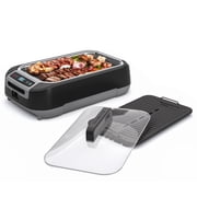 OVENTE Smokeless Indoor Grill, 1500W Electric Portable Korean BBQ Grill with One-Touch Control, LED Smart Display, Tempered Glass Lid, Two Removable Non-Stick and Dishwasher Safe Plates, Black SGR85B