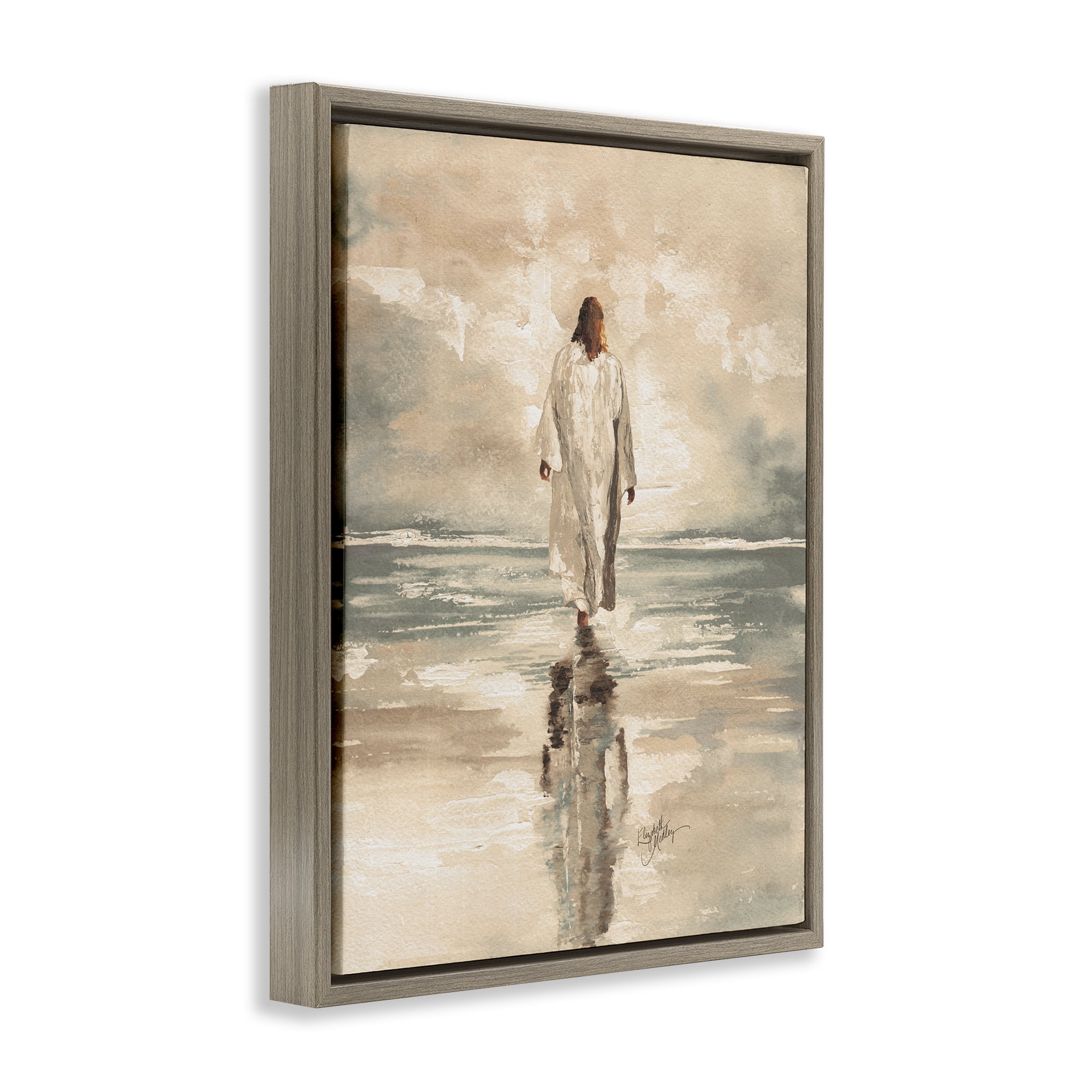 Stupell Industries Jesus Calms The Sea Brown Framed Floater Canvas Wall Art, design by Elizabeth Medley