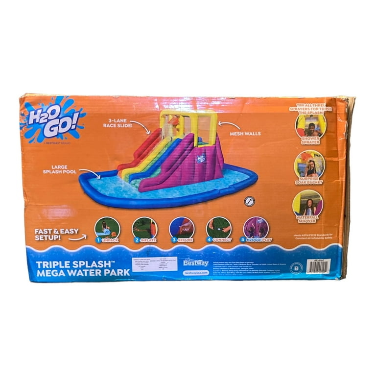 H2OGO! Triple Splash Kids Inflatable Mega Water Park, 8' x 22