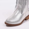 thumbnail image 6 of Puntoco Girls Glitter Fringe Cowboy Mid-Calf Boots Round Toe Side Zipper Low Block Heel Western Sparkly Tassel Boots for Party, 6 of 9