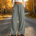 thumbnail image 3 of Lutiedan Womens Wide Leg Pants Side Split Ruffle Hem Flowy Pants Fall Casual Elastic Waist Pants with Pockets S-XXL, 3 of 6