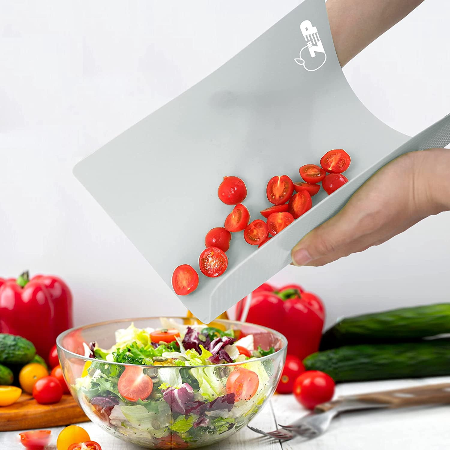 Flexible Plastic Cutting Board Set of 5 Gradient Color, Colorful Chopping Boards, BPA Free Mats, Non-Slip, Dishwasher Safe, 15x12 Inch, Gray Neutral Colors