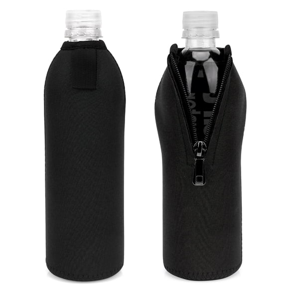 Linkidea Disposable Water Bottle Sleeve Compatible with Smartwater 16.9/20Fl Oz, Evian 16.9Fl Oz, Insulated Neoprene Plastic Bottled Water Cover with Lockable Zipper (2 Pack/Black)
