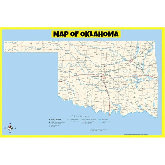 Oklahoma Map Poster - Laminated Wall Map - Style B - 18x24 - Ideal for Classrooms and Homes – Features Bright Colors and Vivid Imagery
