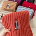 thumbnail image 4 of 100% Wool Scarf with Bear Embroidery, Warm Winter Neck Wrap for Women,160*20cm,red, 4 of 30
