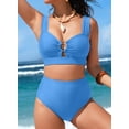 thumbnail image 5 of SHEWIN Women's 2 Pieces Bikini Swimsuit, High Waist Cut-Out Spaghetti Straps, Set (Women's), 5 of 10