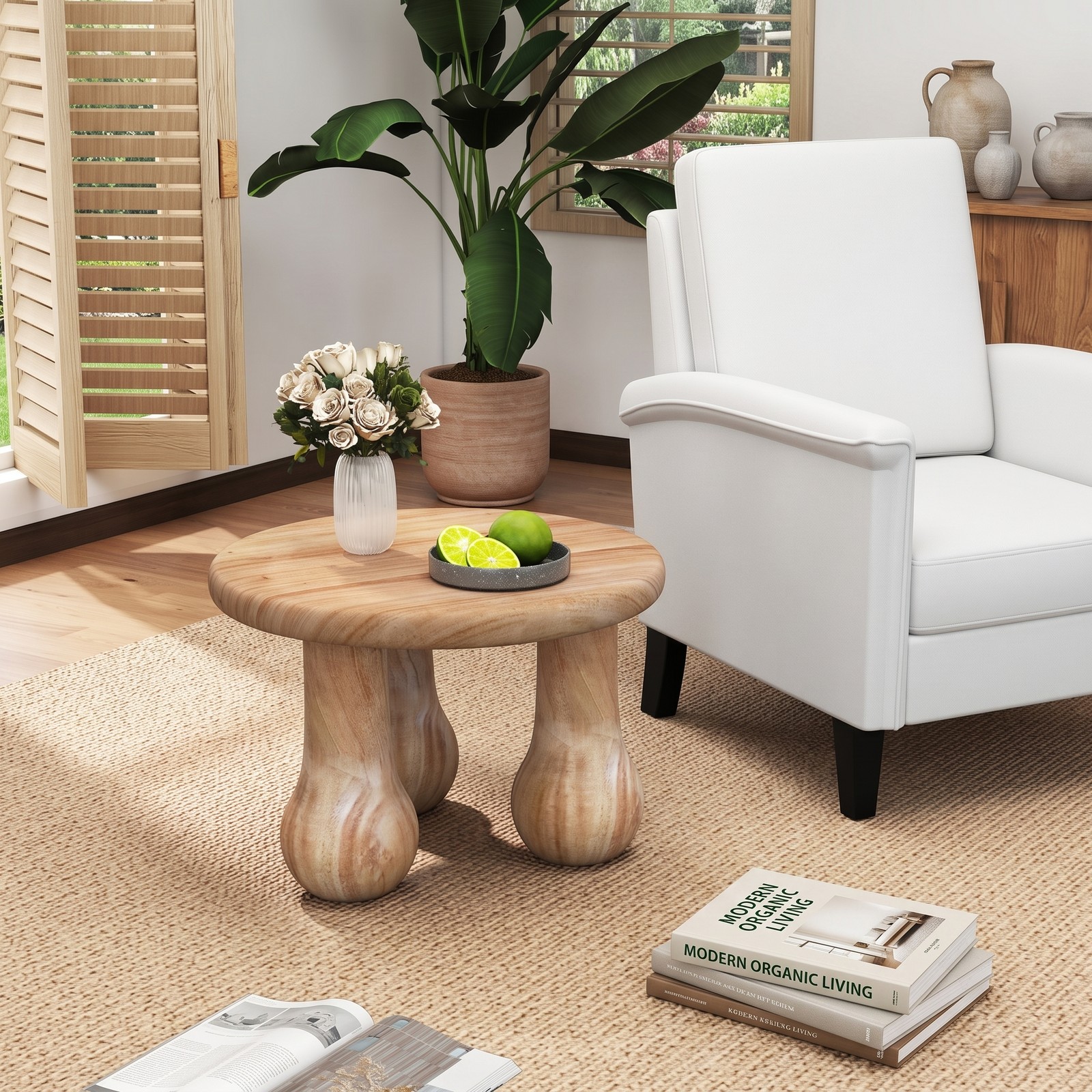 Furnibear 24 Inch Small Solid Mahogany Wood Coffee Table with Thickened Tabletop and Column Legs for Living Room, Square Center Accent Table, 110 lb Capacity, Natural