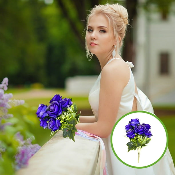 Ramo de 7 rosas búlgaras artificiales para proyectos de hogar, jardín, flores falsas, adornos decorativos