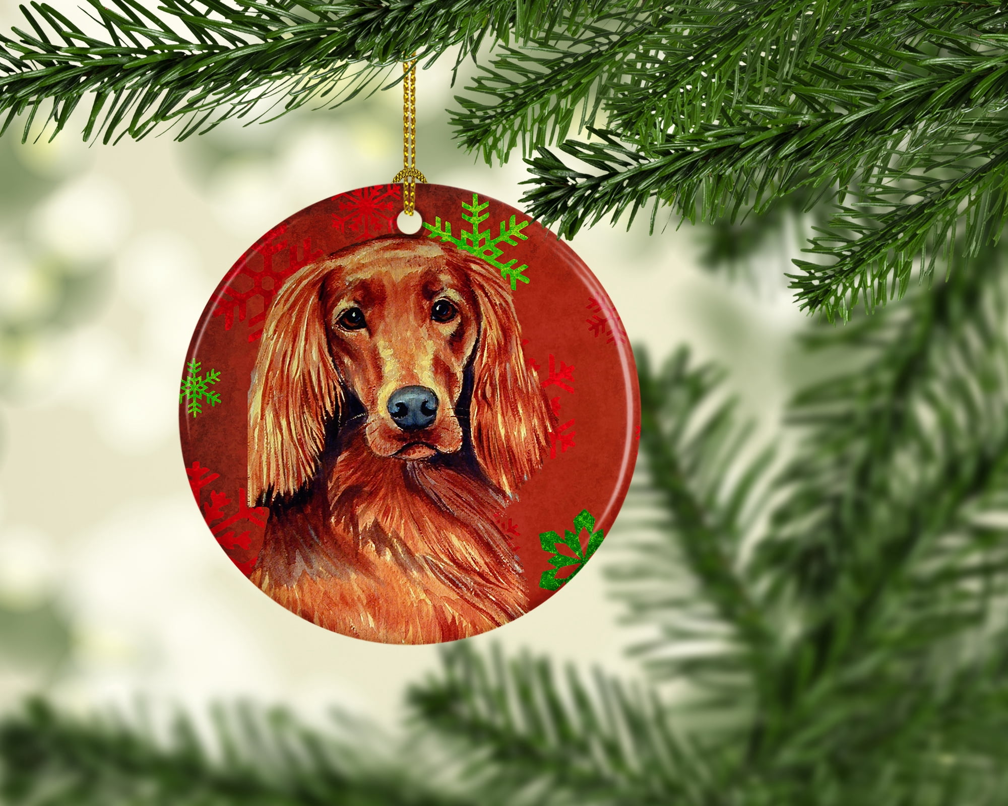 Carolines Treasures LH9344-CO1 Irish Setter Red Snowflake Holiday Christmas Ceramic Ornament, Multicolor