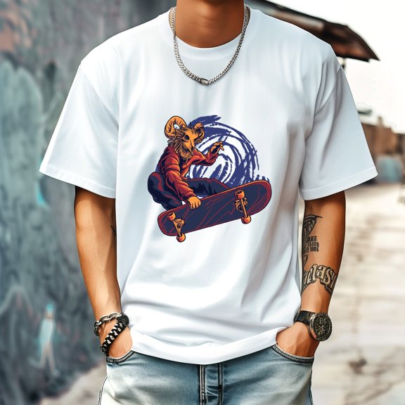 Men's T Shirt Round Neck Patterned Tee Summer New Sports Shirt Vintage Style Gift for Friends XS