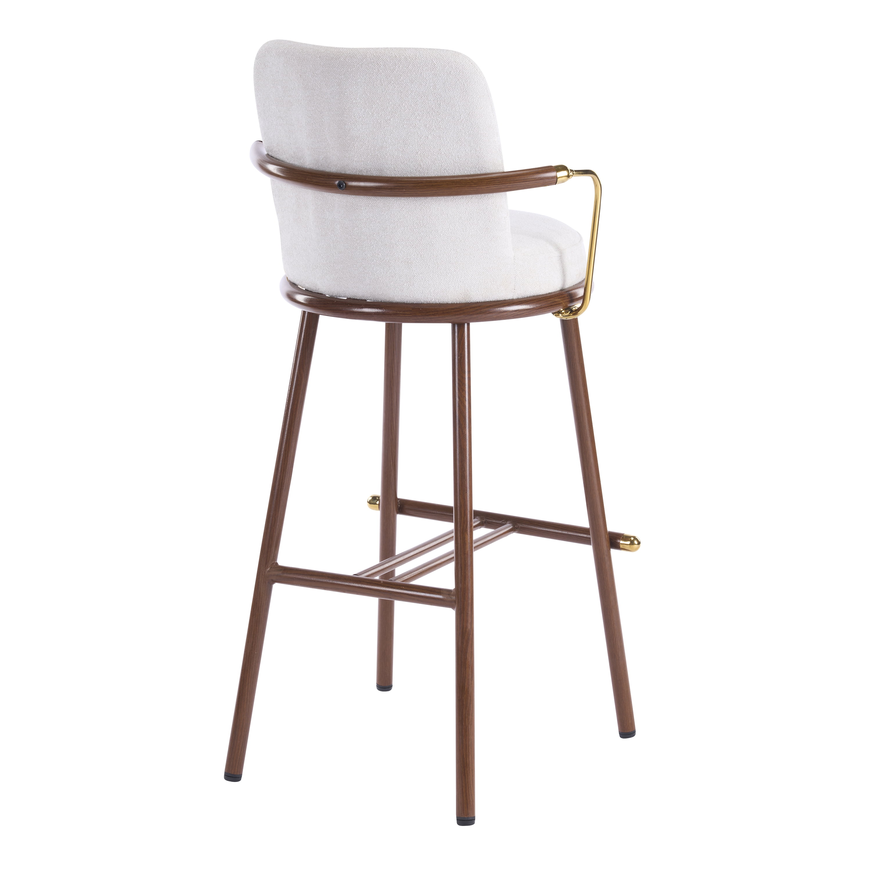 Indoor Upholstered Bar Stool with Metal Frame, Walnut Finished and Beige Upholstery, Set of 2
