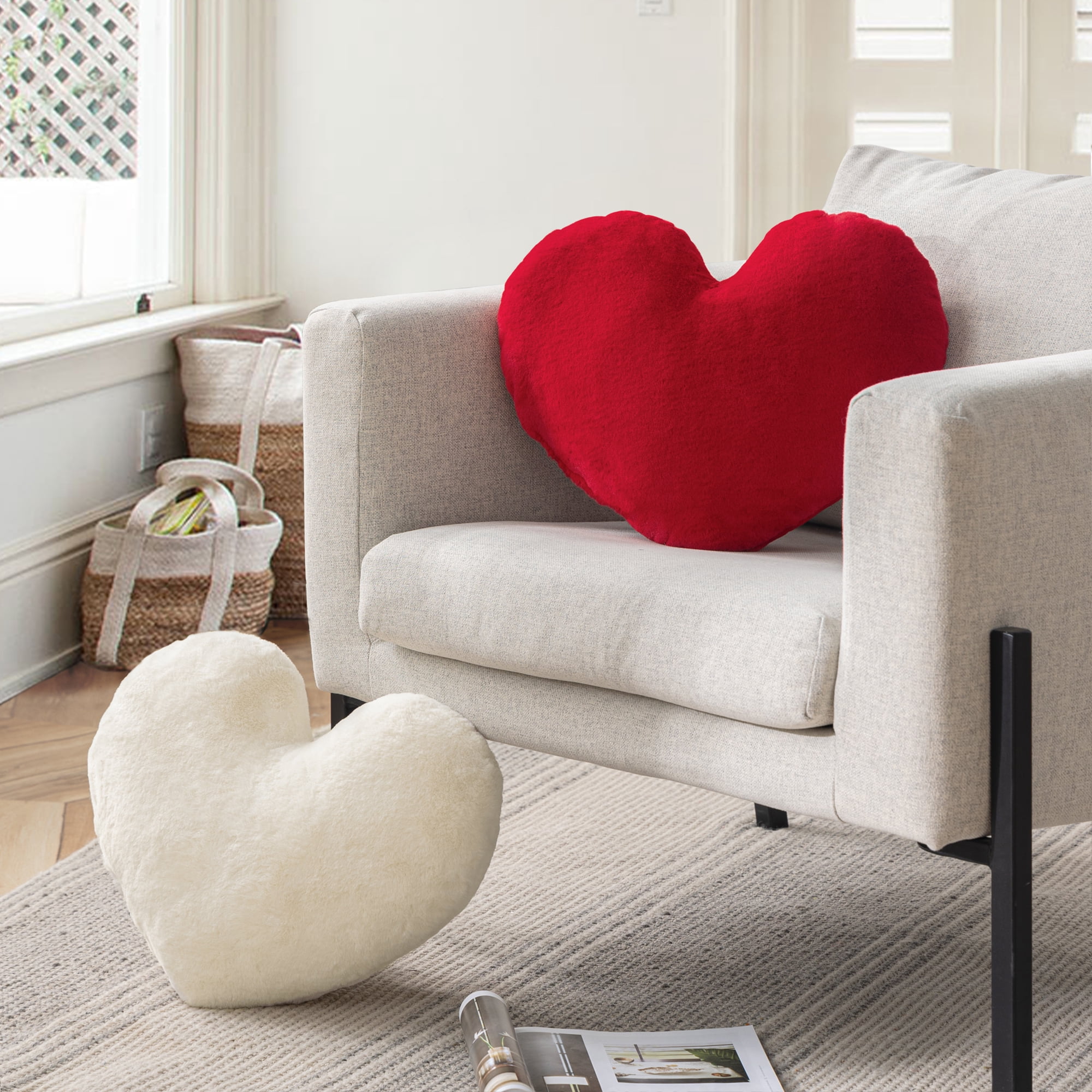 Valentine's Day Mother's Day 3D Heart Throw Pillow Plush Fluffy, Cute Soft Throw Cushion, Holiday Decorative for Home Bed Couch Heart Shape, Red, 15x17 inches