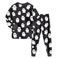 thumbnail image 4 of UAYOTSE Little Girls Halloween 2‑Piece Pajama Set Long‑Sleeve Crewneck Top Cuffed Jogger Pants Black Base All‑Over White Ghost Print Kids Sleep Pjs Loungewear Size 7-8 Years, 4 of 9