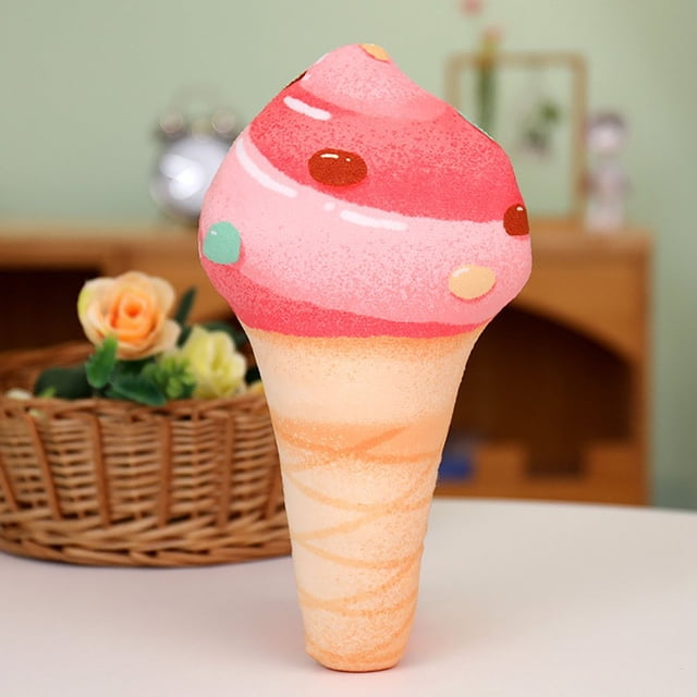 LEEYNEER1Pcs 3D Simulation Ice Cream Pillow For Fun Gift Cute Food Stuffed Animals For Room Decor Rainbow Beans