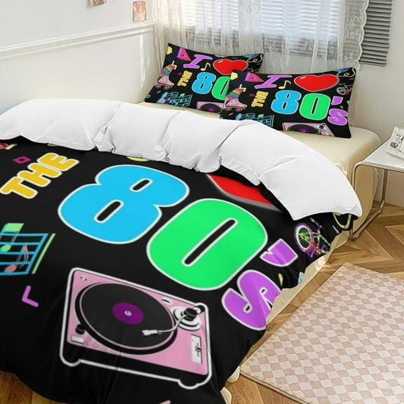 I Love The 80's Retro Heart Set Duvet Cover Bedding Set Duvet Cover Polyester Quilt Cover for Twin Size