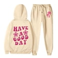 thumbnail image 2 of Comfortable Red Hoodie and Sweatpants Set 'Have a Good Day' Graphic Design Unisex Casual Wear, 2 of 4