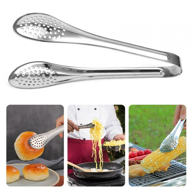 Food Tong, 5 Pezas de Pan de Acero Ensalada inoxidable de Carne de Bistec HerramientA de Cocción de Cocina de la Cocina Pulido de la Cocina Pulido de Ambos Lados Agujeros de Red