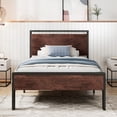 thumbnail image 2 of Amolife Twin Size Bed Frame, Heavy Duty Metal Platform Bed with Wooden Headboard & Footboard, No Box Spring Needed, Mahogany, 2 of 7