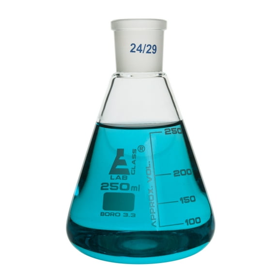 Conical Flask, 250ml - With Interchangeable Joint, Socket Size 24/29 - White Graduations - Borosilicate Glass - Eisco Labs