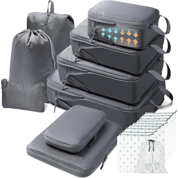 Bolsa Organizadora de Viaje, Impermeable Bolsa Organizador de Viaje para Compresión de gran capacidad, Organizador de equipaje para ropa, zapatos y maquillaje. (gris)