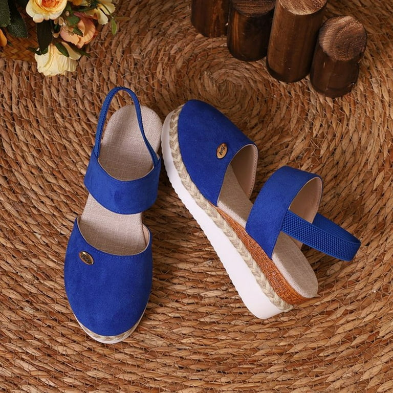 HWRETIE Hemp Rope Wedge Sandals Thick Platform Beach Shoes With