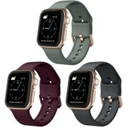 3 Pack Compatible with Apple Watch Bands 40mm 38mm, Soft Silicone Sport Wristbands Replacement Strap with Classic Clasp for iWatch Series SE 6 5 4 3 2 1 for Women Men, 38mm/40mm