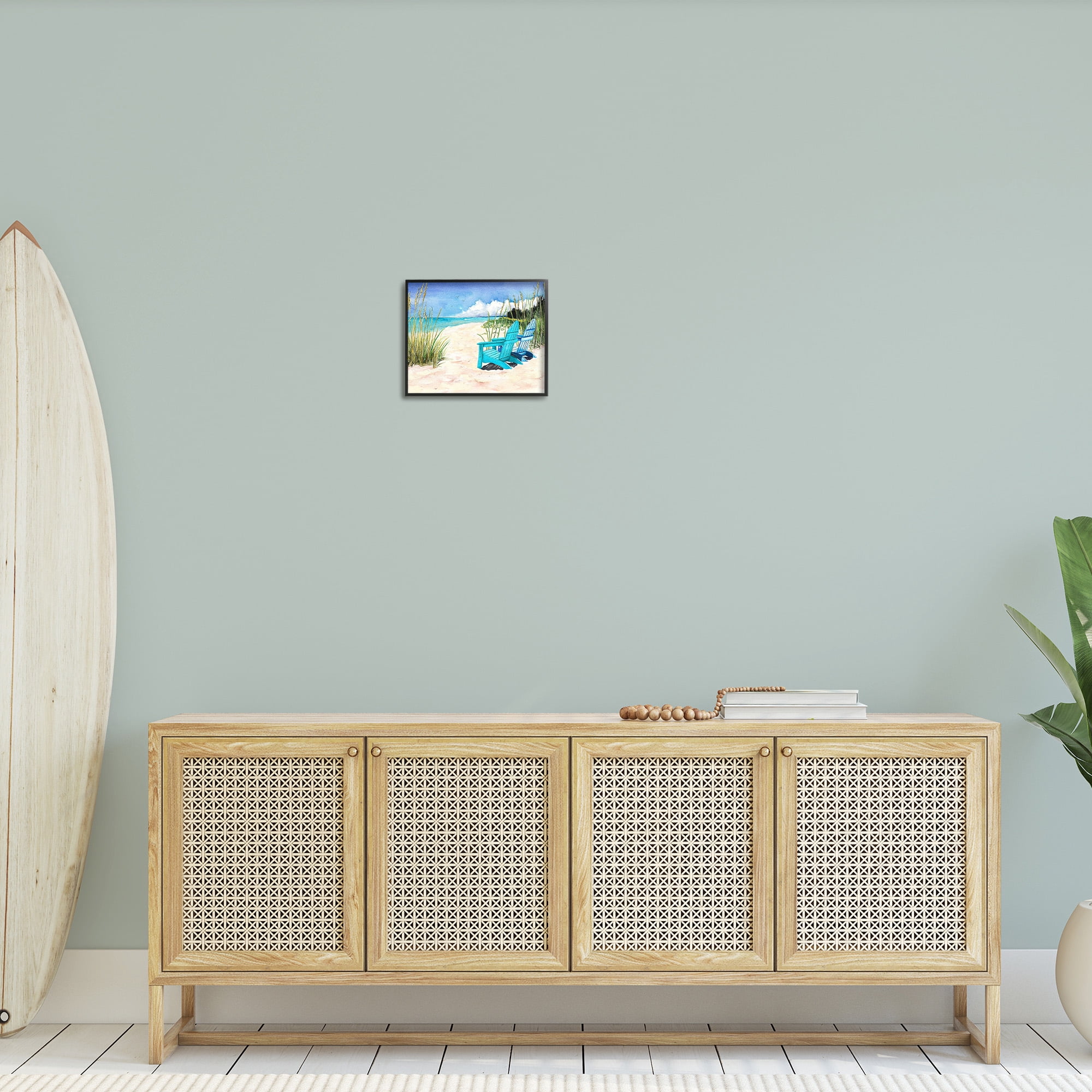 Stupell Industries Blue Beach Chairs Scene Landscape Painting Black Framed Art Print Wall Art, 14 x 11