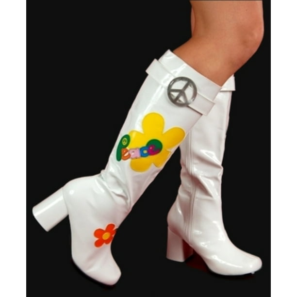 mat Artiest omhelzing ellie shoes hippie flower power hippy costume white go go boots -  Walmart.com