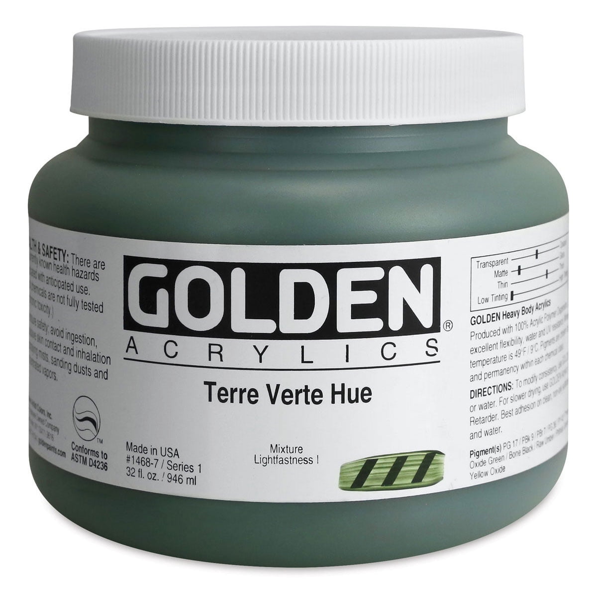 Golden Heavy Body Artist Acrylics - Terre Verte Historic Hue, 32 oz Jar