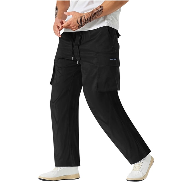 LOVZFMLL Cargo Pants for Men's Workwear With Multiple Pockets And Drawstring Straight Leg Pants