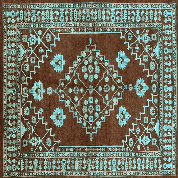Ahgly Company Indoor Square Oriental Light Blue Industrial Area Rugs, 5' Square