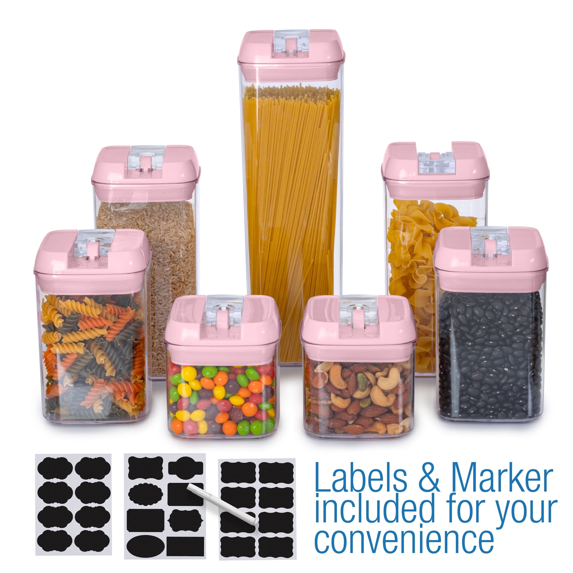 Cheer Collection Airtight Food Storage Containers Includes Dry Erase Marker and Labels, Set of 7 - Pink