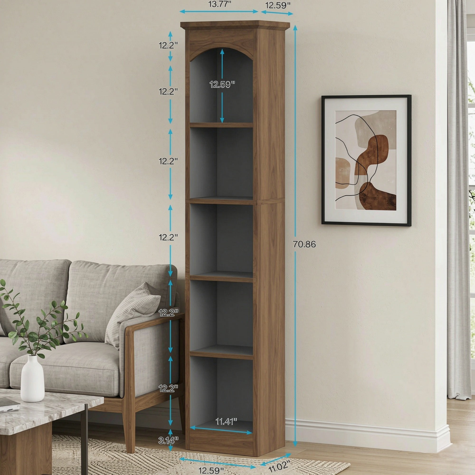 70.9 in 5 Tier Narrow Bookcase Modern Cube Storage Shelf
