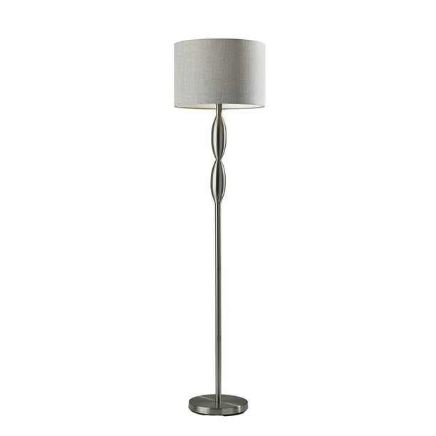 Adesso Lance Floor Lamp Brushed Steel Light Grey White Textured Fabric Shade Com Adesso Lance Floor Lamp Brushed Steel, Adesso Atlas Tall Floor Lamp