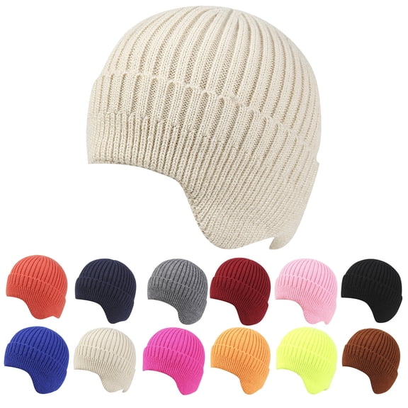 Nooxsoe Winter Beanie with Earflap Slouchy Warm Hats Winter Beanie Beanies Baggy Hat Soft Warm Knit Cap Winter Outdoor Riding Cap Thickened Cap Casual Cap Women Hats Pink One Size