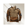 thumbnail image 2 of Men's Western Bull Head Print Pullover - 1/4 Zip Stand Collar Long Sleeve Vintage Style,L,brown, 2 of 4